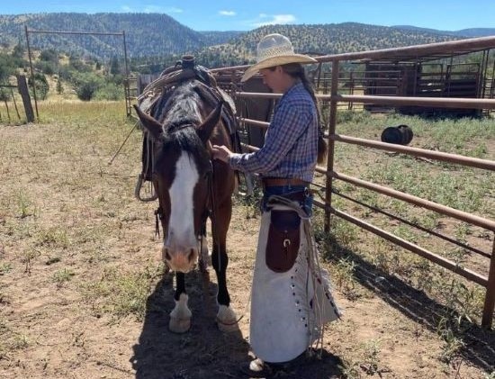 Cowgirl staddling a horse